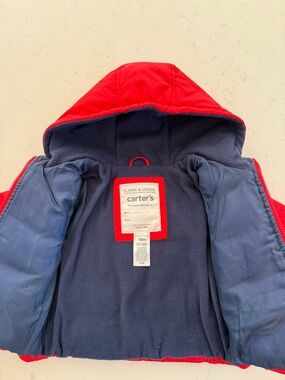 Carter's Toddler Red Hooded Jacket with Navy Fleece Lining